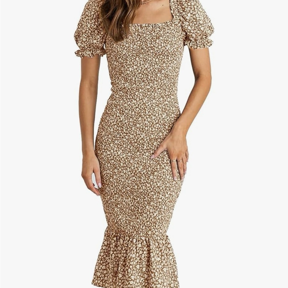 Floral Puff Sleeve Midi Dress